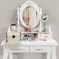 White Dressing Table With Oval Mirror Cosmetics Rose And Carved Drawer Handles