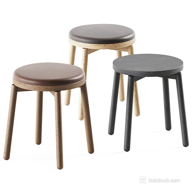 Modern Stools With Wooden Legs Round Seats And Multiple Color Options For Home 3d model 
