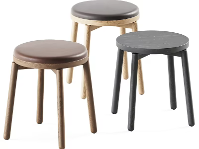 Modern Stools With Wooden Legs Round Seats And Multiple Color Options For Home 3d model