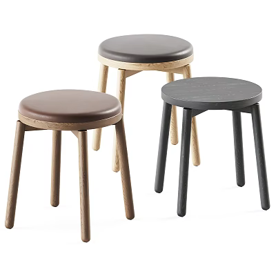 Modern Stools With Wooden Legs Round Seats And Multiple Color Options For Home 3d model