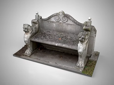 Outdoor Stone Bench with Lion Head Armrests Ornate Carvings and Classical Design 3d model