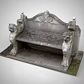 Outdoor Stone Bench with Lion Head Armrests Ornate Carvings and Classical Design