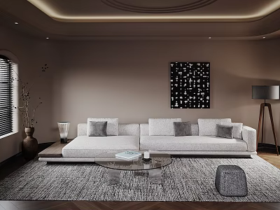 Cozy Warm Modern Living Room With Large Sectional Sofa Glass Coffee Table And Chic Decorations 3d model