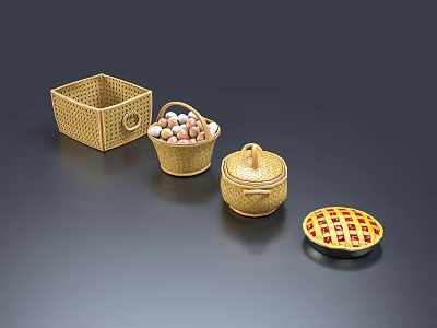 Decorative Woven Storage Baskets with Handles Lids Square Round Shapes for Egg Storage 3d model