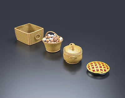 Decorative Woven Storage Baskets with Handles Lids Square Round Shapes for Egg Storage 3d model