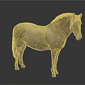 Realistic Light Brown Horse With Blue Black Mane Standing On Gray Background