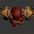 Game Character With Red Braided Hair Green Eyes And Ornate Yellow Blue Armor
