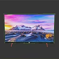 Modern High Definition TV Displaying Scenic Sunset Over Snowy Mountains With Colorful Sky