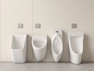 Modern White Urinals Interior Design Mounted On Beige Wall In Restroom 3d model