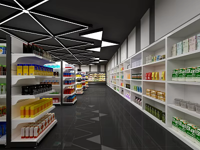 Supermarket Grocery Interior With Neatly Arranged Shelves And Various Products 3d model
