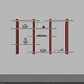 Modern Wall Mounted Shelving Unit With Red Frame And Decorative Items On White Wall 3d model