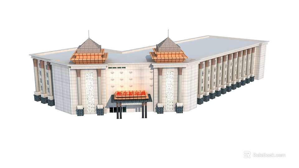 Classical Commercial Complex With Twin Towers Columns And Ornate Entrance Design 3d model 