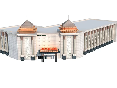 Classical Commercial Complex With Twin Towers Columns And Ornate Entrance Design 3d model