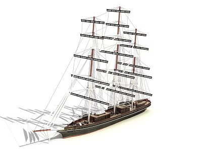 Sailing Ship Model With Multiple Masts Dark Wooden Hull And Detailed Rigging 3d model