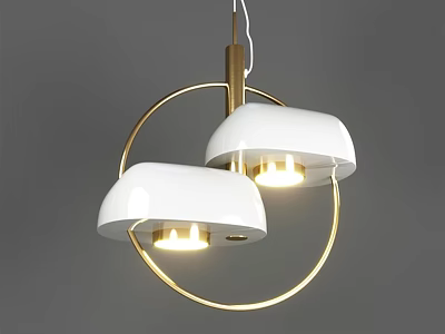Modern Pendant Chandelier With Two White Shades And Golden Circular Frame Illuminated Warm Light 3d model