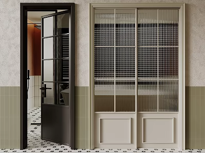Modern Interior Doors With Glass Grid Pattern And Frames For Entrance 3d model