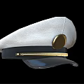 White Uniform Cap With Black Band Golden Badge And Stripe Detail