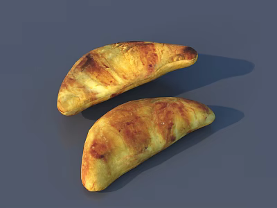 Two Golden Brown Baked Pastries With Half Moon Shape And Crispy Crust 3d model