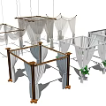 Various Decorative Canopy Frames With White Curtains And Green Floral Accents