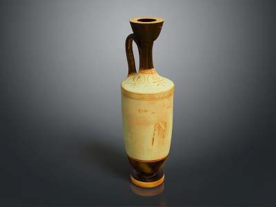 Carved Ceramic Vase Sculpture With Cream Brown Color Handle And Intricate Patterns 3d model