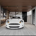 Modern Garage With White Sports Car And Stylish Decor
