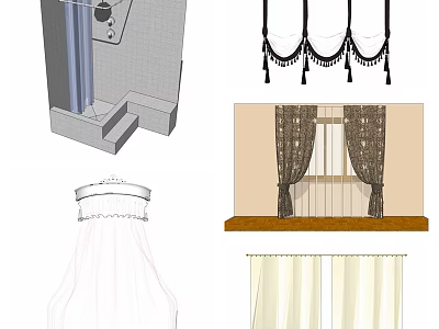 Different Curtain Styles Featuring Tassel Decor And Window Fabric Designs 3d model