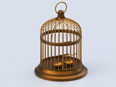 Golden Birdcage Design Chandelier With Ornate Structure And Small Light Bases 3d model