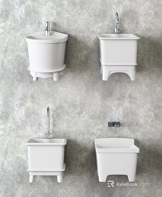 White Wall Mounted Bathroom Sinks With Modern Design And Gray Wall 3d model 