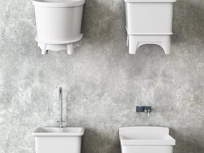 White Wall Mounted Bathroom Sinks With Modern Design And Gray Wall 3d model