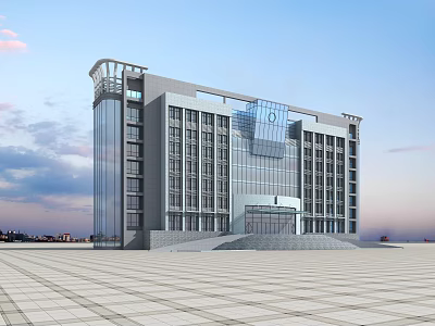 Modern Office Building With Glass Curtain Wall And Spacious Front Plaza 3d model