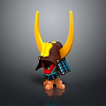Commercial Equipment Samurai Helmet Design Miniature Model With Yellow Horns And Brown Blue Details