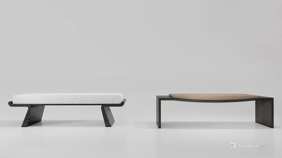 Stylish Modern Sofa Bench in White and Brown with Black Legs Minimalist Design 3d model 