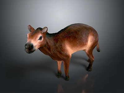 Detailed Brown Animal Figurine With Realistic Fur Standing On Smooth Reflective Surface 3d model