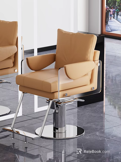 Modern Tan Leather Armchair With Swivel Base And Metal Armrests In Mirror Room 3d model 