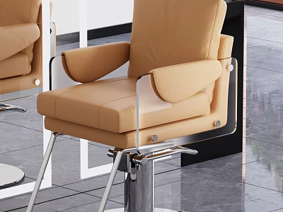 Modern Tan Leather Armchair With Swivel Base And Metal Armrests In Mirror Room 3d model