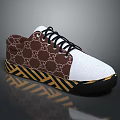 Casual Sneakers With Brown Pattern White Upper Black Laces And Yellow Black Striped Sole