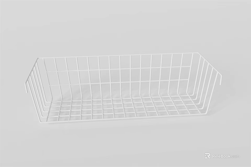 White Metal Wire Storage Basket with Grid Design for Home Organization 3d model 