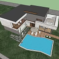 Modern Detached Villa With Outdoor Swimming Pool Balcony And Large Windows Surrounded by Trees
