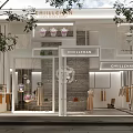 Elegant Clothing Store Window Display With Stylish Mannequin Hanging Lights And Decorative Plants
