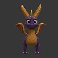 Two Purple Cartoon Dragon Figures With Yellow Horns Mane And Red Wings