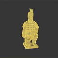 Ancient Terracotta Warrior Sculpture Carving With Kneeling Posture Detailed Armor And Green Head Decoration
