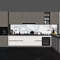 Modern Kitchen Interior With Light Gray Cabinets Marble Countertop Range Hood And Appliances