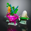 3D Rendered Anthropomorphic Vegetable Dolls With Expressive Faces Limbs Tools And Green Leaves