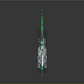 Futuristic Silver Spear Design With Green Glowing Lines And Tech Structure Details