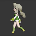 3D Model Fantasy Game Movie Character With Golden Horns Yellow Hair Green Leotard Cloud Decorations