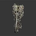 Mechanical Rodent Sculpture Composed Of Metal Gears Bolts With Complex Hollow Structure And Red Accents