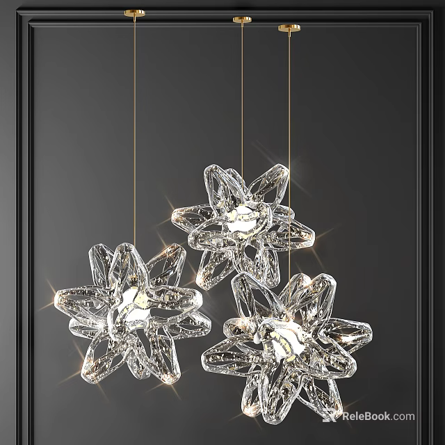 Elegant Three Flower Shaped Crystal Chandelier With Transparent Sparkling Design For Interior Decoration 3d model 