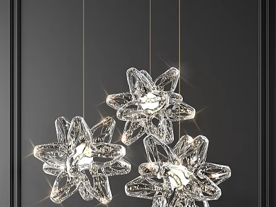 Elegant Three Flower Shaped Crystal Chandelier With Transparent Sparkling Design For Interior Decoration 3d model
