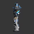 Blue and Silver Mechanical Warrior Character with Detailed Armor and Futuristic Design