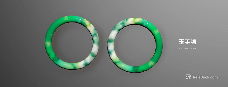 Elegant Green and White Marbled Jade Bracelets Fashion Jewelry Set 3d model 